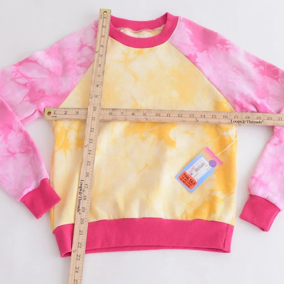 Warm  Fun Yellow & Pink Sunset Tie-Dye Laid Back Crewneck Sweater Sweatshirt XS - Picture 2 of 12